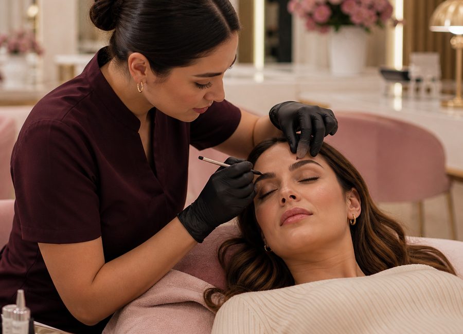 Brow and microblading beauty treatment in a clean salon