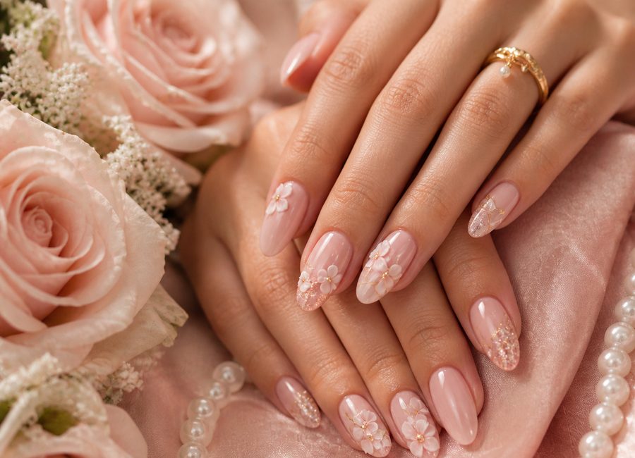 Elegant gel and acrylic nail art close-up