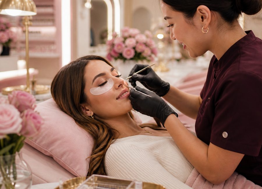 Lash extension treatment in a premium beauty studio